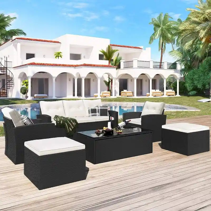 6 PCS Outdoor Patio Set Dining Conversation Sectional Set for 7