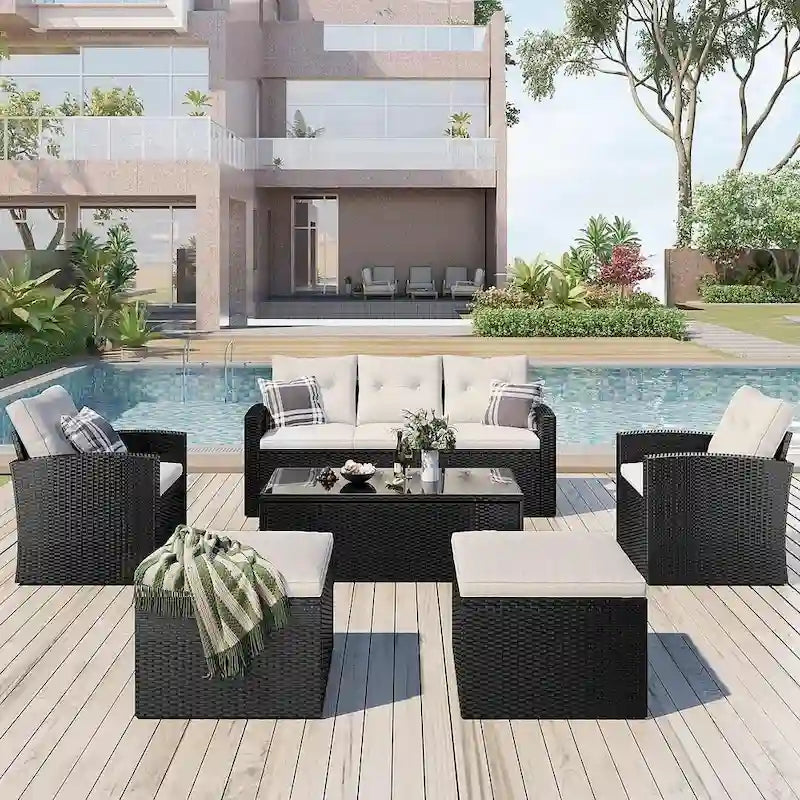 6 PCS Outdoor Patio Set Dining Conversation Sectional Set for 7