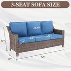 Ensemble de patio 5 pièces avec chaise à bascule, canapé, poufs et table - Marron