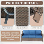 Ensemble de patio 5 pièces avec chaise à bascule, canapé, poufs et table - Marron