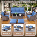 5 Piece Patio Glider Chair with Sofa Ottomans and Table - Brown
