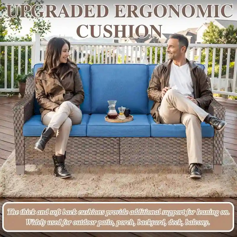 5 Piece Patio Glider Chair with Sofa Ottomans and Table - Brown