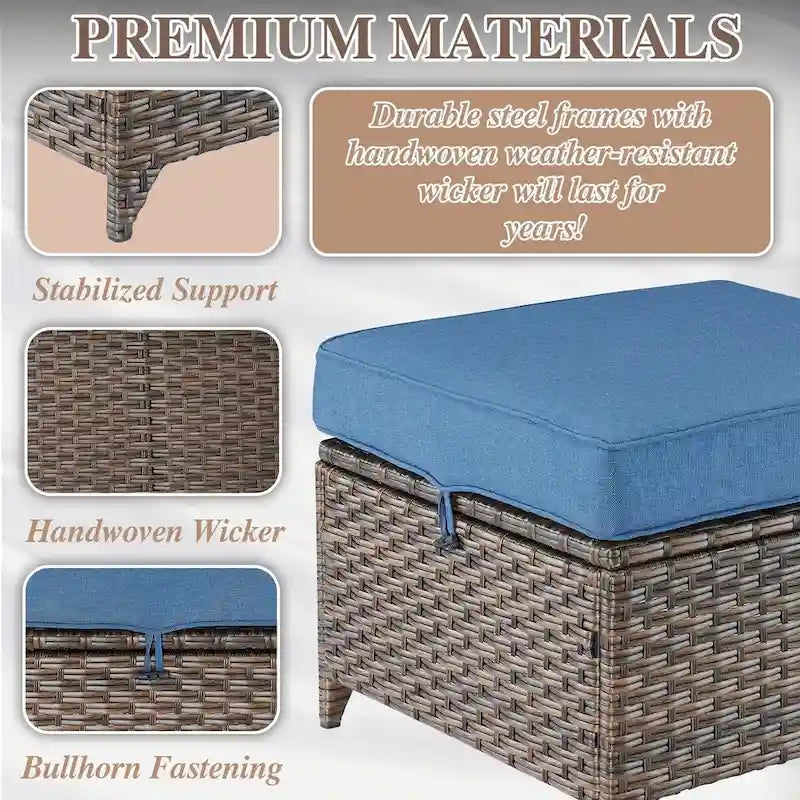 5 Piece Patio Glider Chair with Sofa Ottomans and Table - Brown