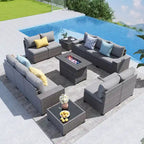 13-Piece 10 Person Patio Free Combination Wicker Conversation Set With Waterproof Cushions and Firepit Table