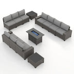13-Piece 10 Person Patio Free Combination Wicker Conversation Set With Waterproof Cushions and Firepit Table