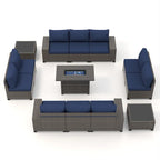 13-Piece 10 Person Patio Free Combination Wicker Conversation Set With Waterproof Cushions and Firepit Table