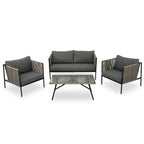 4 PCS Outdoor Rope Patio Set for 4 with Cushions and Glass Table
