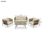 4 PCS Outdoor Rope Patio Set for 4 with Cushions and Glass Table