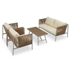 4 PCS Outdoor Rope Patio Set for 4 with Cushions and Glass Table
