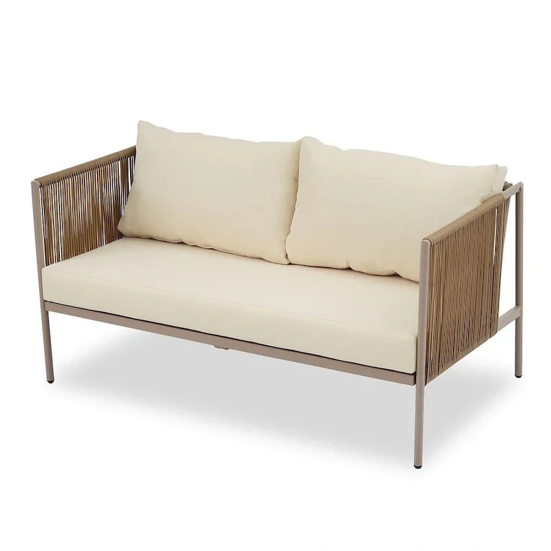 4 PCS Outdoor Rope Patio Set for 4 with Cushions and Glass Table