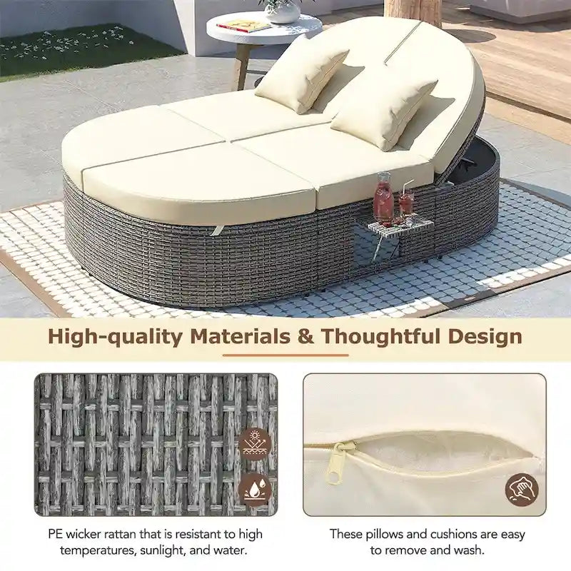 Outdoor Sun Bed Patio 2-Person Daybed with Cushions and Pillows