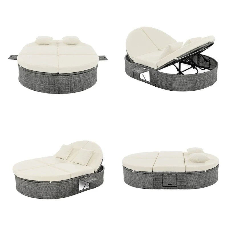 Outdoor Sun Bed Patio 2-Person Daybed with Cushions and Pillows