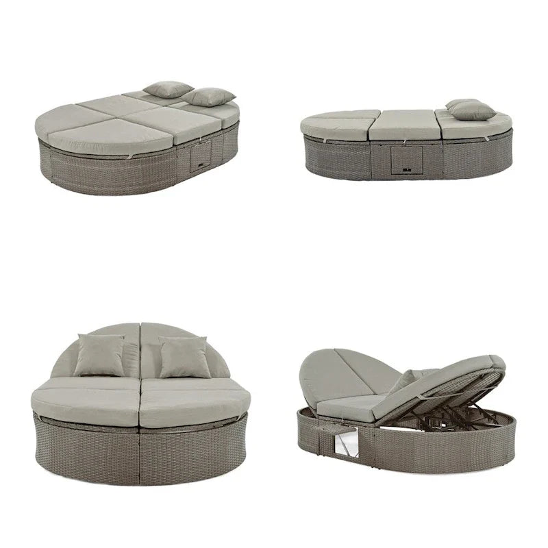 Outdoor Sun Bed Patio 2-Person Daybed with Cushions and Pillows