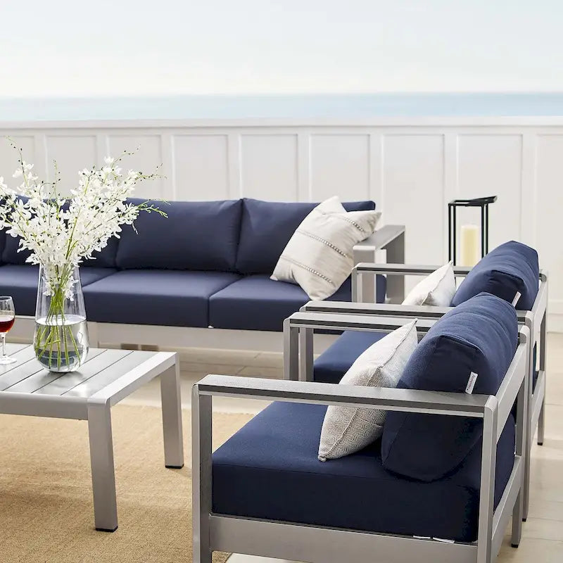 Shore Sunbrella Fabric Outdoor Patio Aluminum 7 Piece Sectional Sofa Set