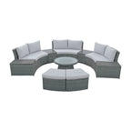 10-Piece Outdoor Sectional Half Round Patio Rattan Sofa Set, PE Wicker Conversation Furniture Set for Free Combination