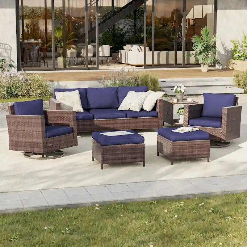 BONOSUKI Salon de jardin pivotant 6 pièces en rotin marron avec table d'appoint