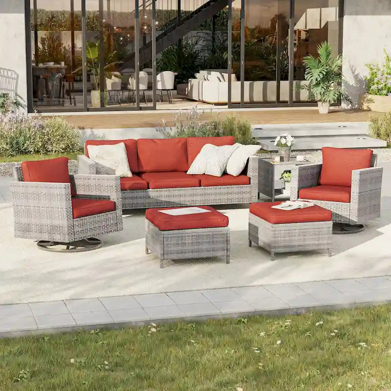 BONOSUKI Salon de jardin pivotant 6 pièces en rotin marron avec table d'appoint