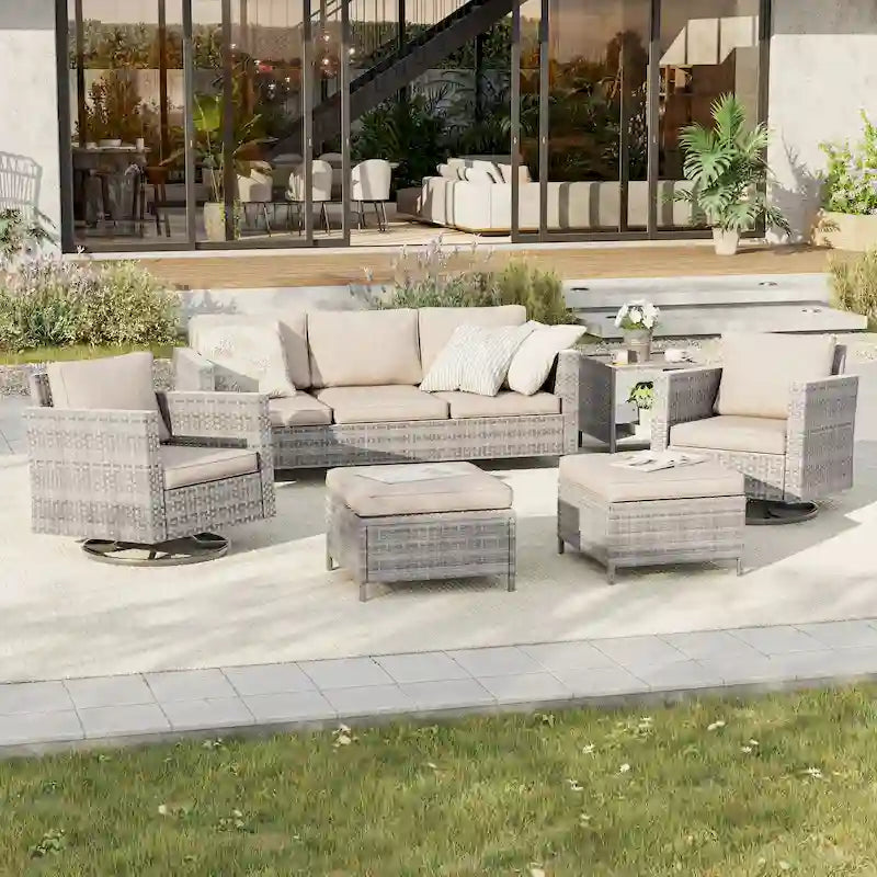 BONOSUKI Salon de jardin pivotant 6 pièces en rotin marron avec table d'appoint