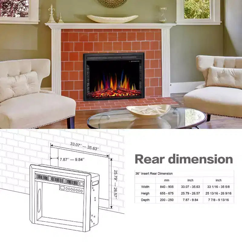 Insert de cheminée électrique R.W.FLAME, poêle chauffant électrique encastrable et sur pied, flamme réglable avec bûches décoratives et écran tactile
