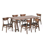 GDFStudio Camilla 7 Pieces Faux Leather Upholstered Rubber Wood Dining Set
