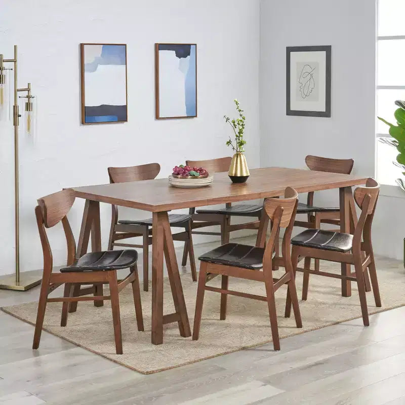 Ensemble de salle à manger GDFStudio Camilla 7 pièces en similicuir et bois d'hévéa