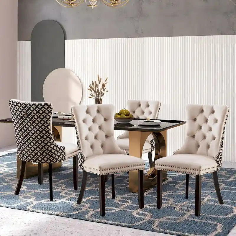 Chaises de salle à manger modernes en velours capitonné (lot de 4)