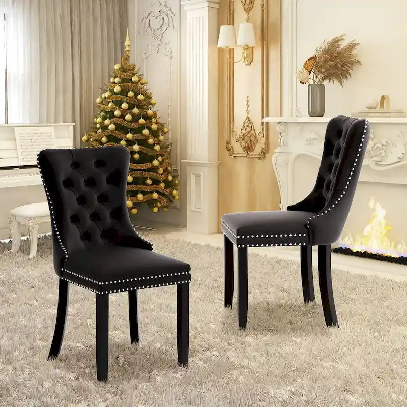 Chaises de salle à manger modernes en velours capitonné (lot de 4)