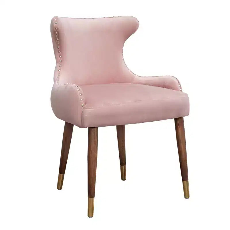 Fauteuil d'appoint contemporain en velours capitonné avec clous décoratifs Roundhill Furniture Lindale, rose