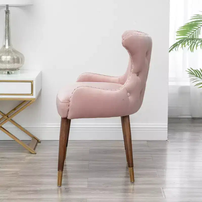 Fauteuil d'appoint contemporain en velours capitonné avec clous décoratifs Roundhill Furniture Lindale, rose