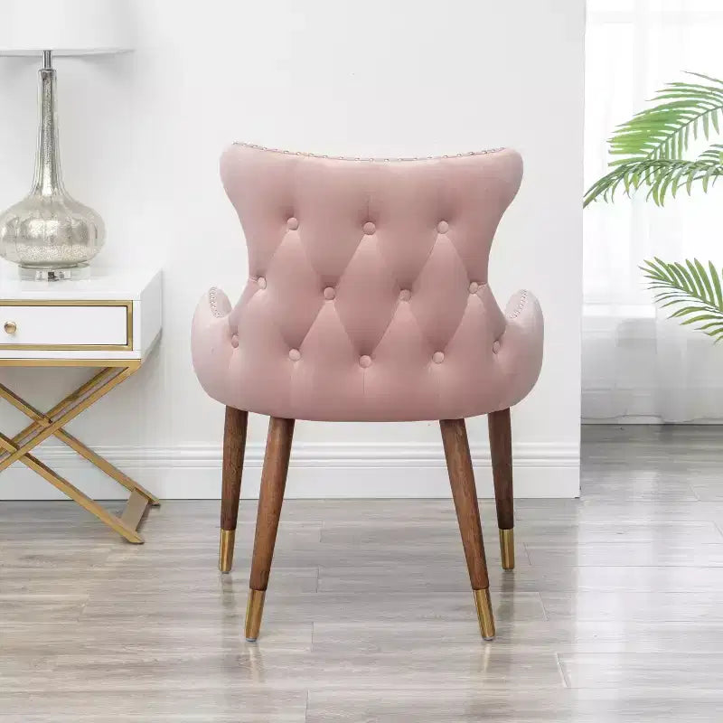 Fauteuil d'appoint contemporain en velours capitonné avec clous décoratifs Roundhill Furniture Lindale, rose