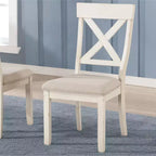 Chaises de salle à manger rembourrées Roundhill Furniture Prato en bois à dossier croisé, blanc antique, lot de 2