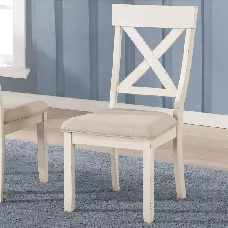 Chaises de salle à manger rembourrées Roundhill Furniture Prato en bois à dossier croisé, blanc antique, lot de 2
