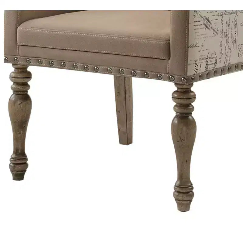 Chaise de salle à manger avec accoudoirs Roundhill Furniture Birmingham Script Imprimé Fini Bois Flotté avec Clous Décoratifs, Lot de 2
