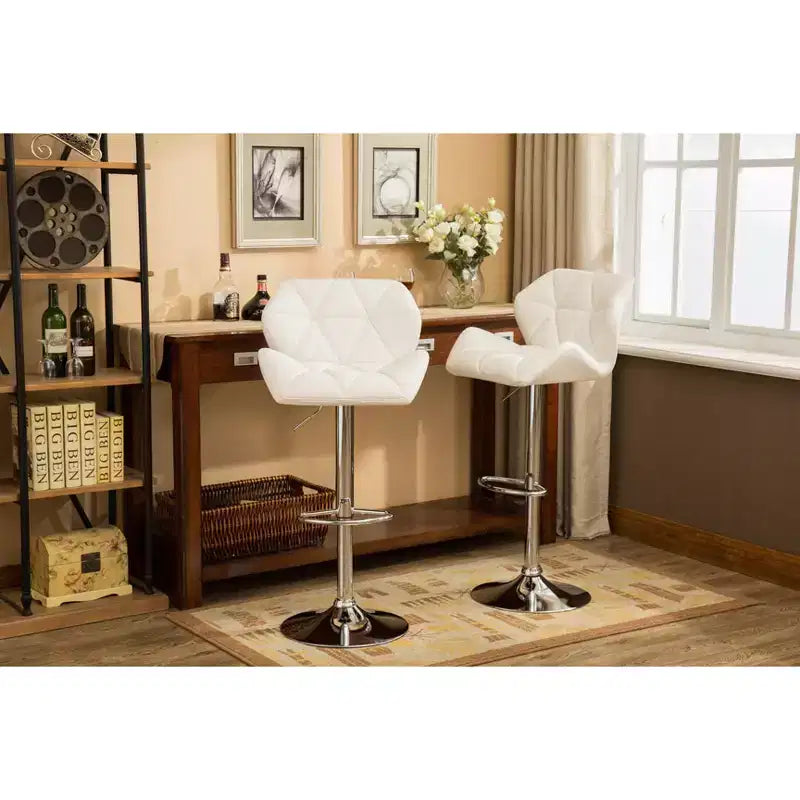 Tabourets de bar hydrauliques à hauteur réglable et touffetés contemporains Roundhill Furniture Glasgow, Blanc, Lot de 2