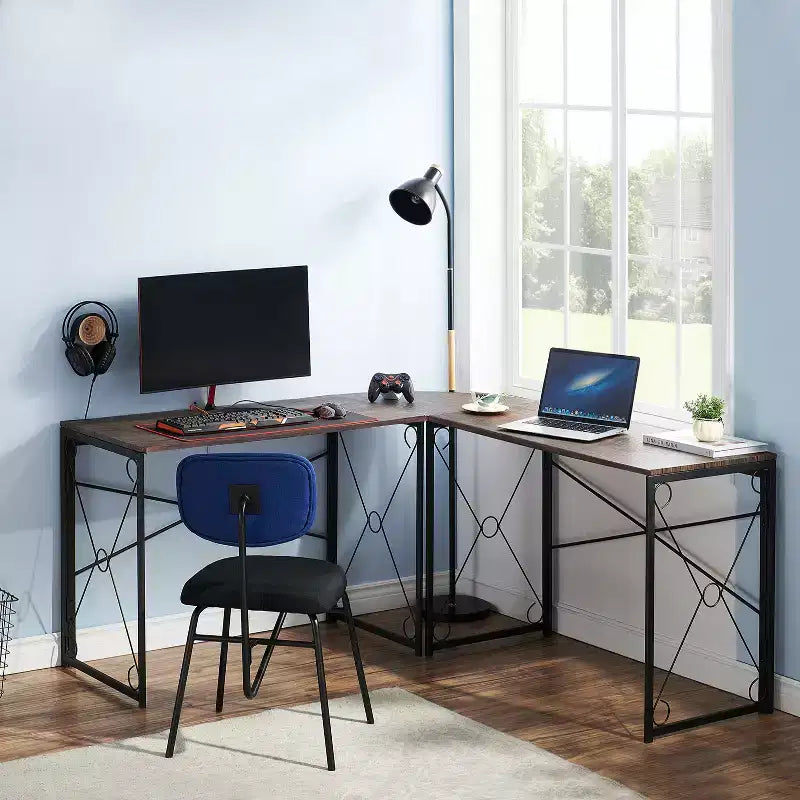 VECELO Bureau d'angle en L pour ordinateur, poste de travail d'écriture pour bureau à domicile, table de jeu de 150 cm