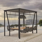 Pergola Skyline Design Horizon avec lampe, chaises suspendues et table en teck