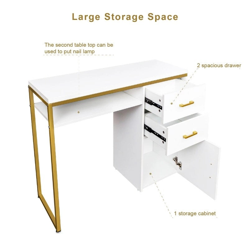 Bureau informatique avec plateau en particules de 38,19 po, table de manucure avec 2 tiroirs et 1 armoire