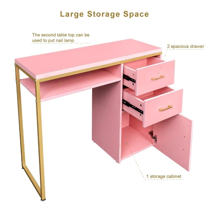 Bureau informatique avec plateau en particules de 38,19 po, table de manucure avec 2 tiroirs et 1 armoire
