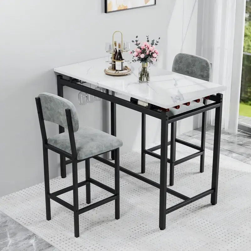Ensemble de table à manger 3 pièces, ensemble de table à manger pour 2 personnes, ensemble de table de cuisine avec 2 chaises rembourrées