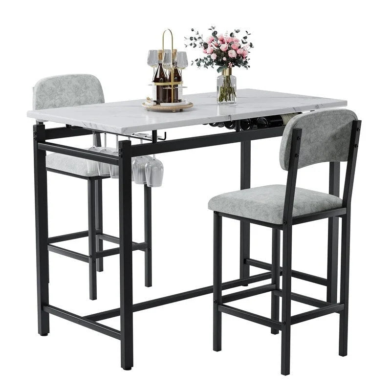 Ensemble de table à manger 3 pièces, ensemble de table à manger pour 2 personnes, ensemble de table de cuisine avec 2 chaises rembourrées