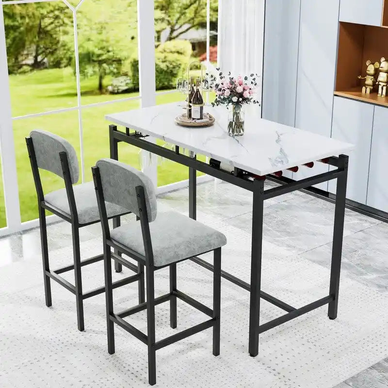 Ensemble de table à manger 3 pièces, ensemble de table à manger pour 2 personnes, ensemble de table de cuisine avec 2 chaises rembourrées