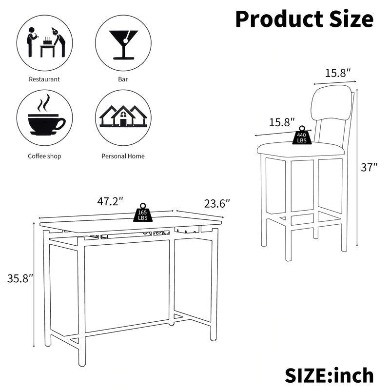 Ensemble de table à manger 3 pièces, ensemble de table à manger pour 2 personnes, ensemble de table de cuisine avec 2 chaises rembourrées