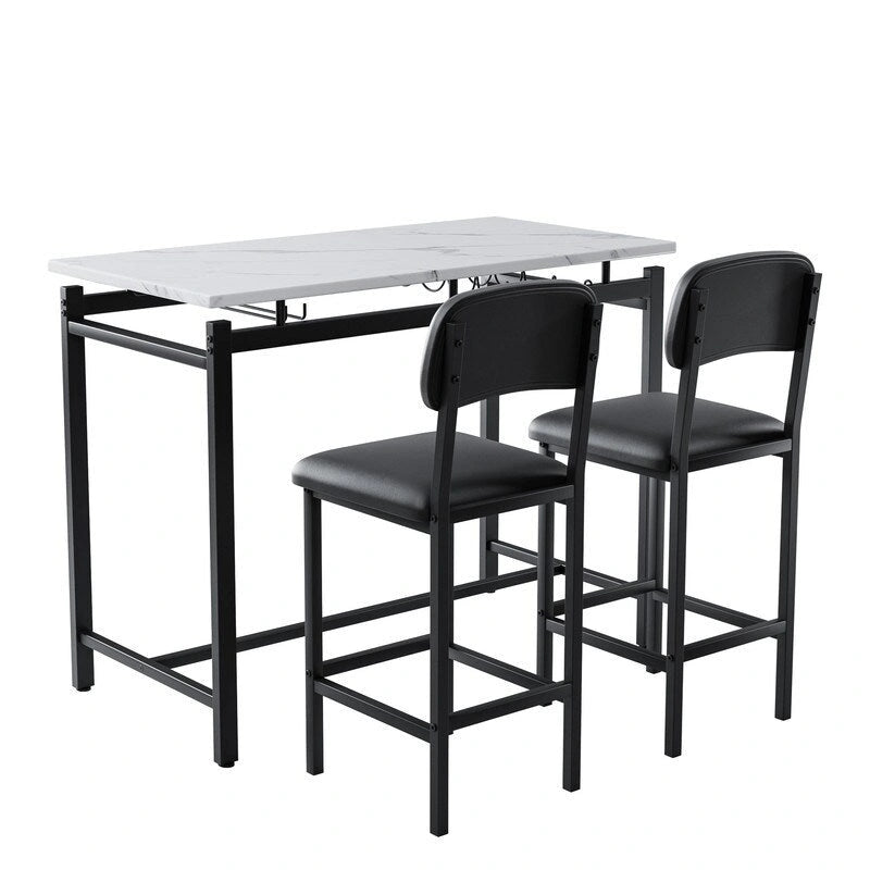 Ensemble de table à manger 3 pièces, ensemble de table à manger pour 2 personnes, ensemble de table de cuisine avec 2 chaises rembourrées