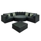 7 Pieces Outdoor Wicker Reversible Patio Sectional with Table, Cushions, and Pillows - 94.1 x 94.1