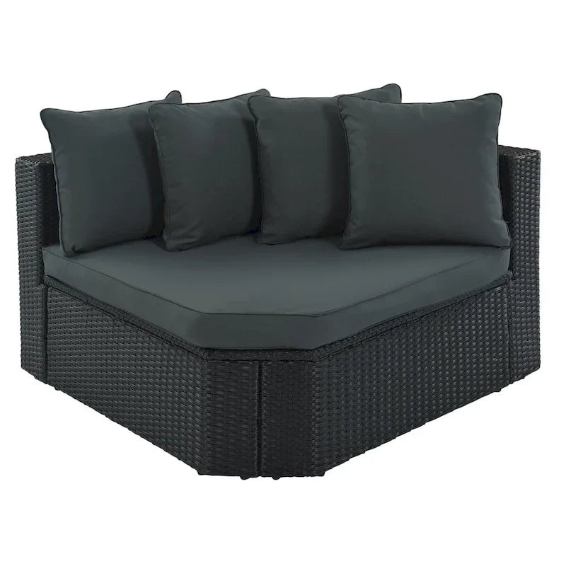 7 Pieces Outdoor Wicker Reversible Patio Sectional with Table, Cushions, and Pillows - 94.1 x 94.1