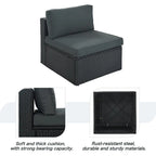 7 Pieces Outdoor Wicker Reversible Patio Sectional with Table, Cushions, and Pillows - 94.1 x 94.1