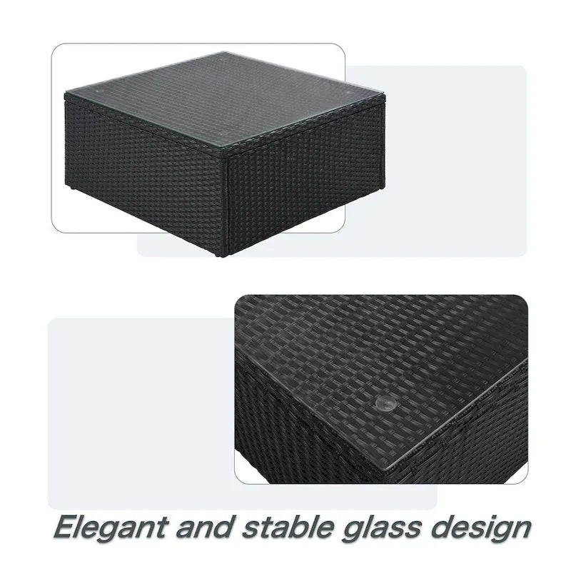 Ensemble de patio modulable réversible en osier d'extérieur 7 pièces avec table, coussins et oreillers - 94,1 x 94,1 po