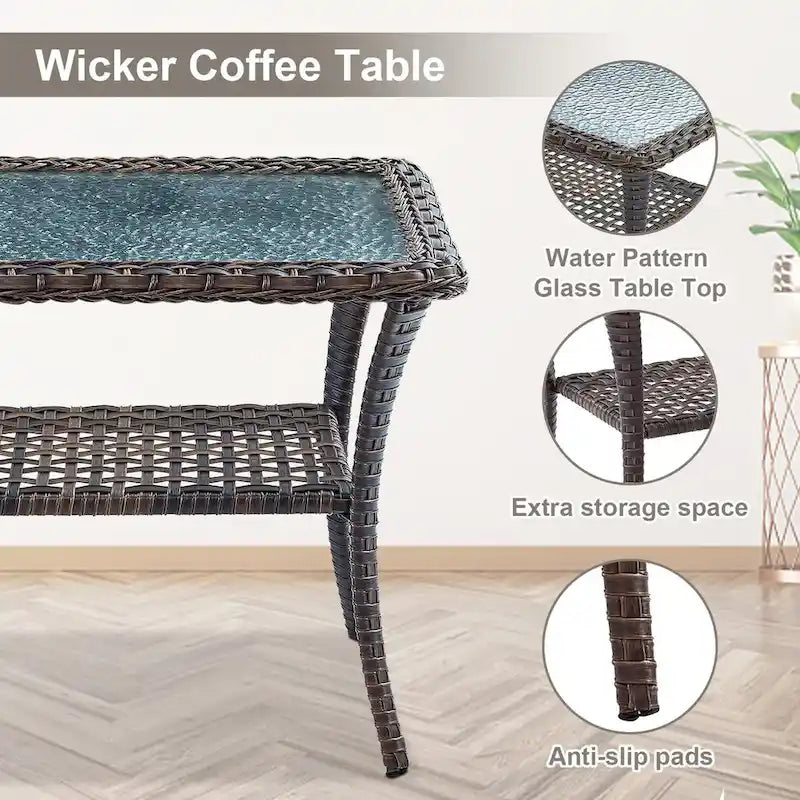 Ensemble de canapé d'extérieur en osier 9 pièces avec fauteuil pivotant, poufs et table basse - Marron