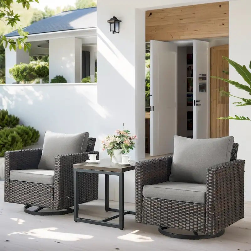 Ensemble de 3 fauteuils de jardin pivotants et à bascule - Marron