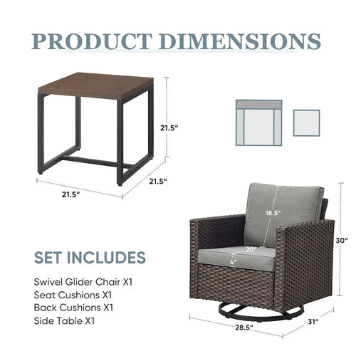 Ensemble de 3 fauteuils de jardin pivotants et à bascule - Marron